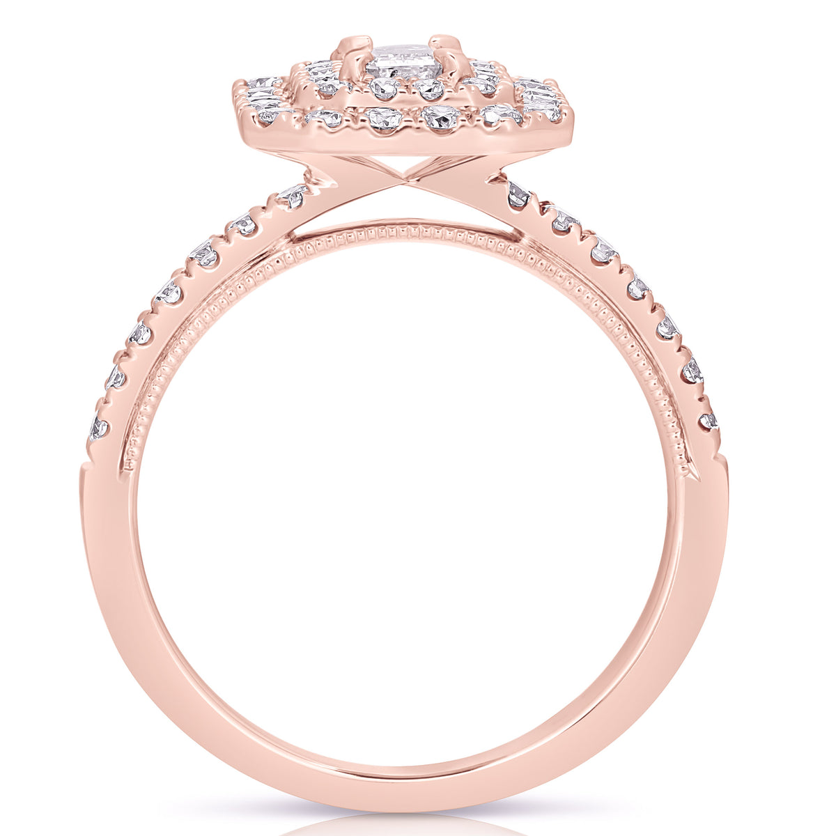 1/3 CT CENTER EMERALD CUT D-HALO 1 CTW DIAMOND ENGAGEMENT RING
