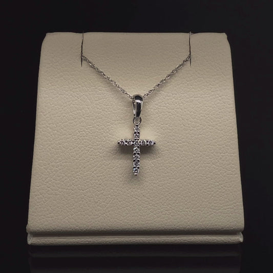 14K White Gold Diamond Cross
