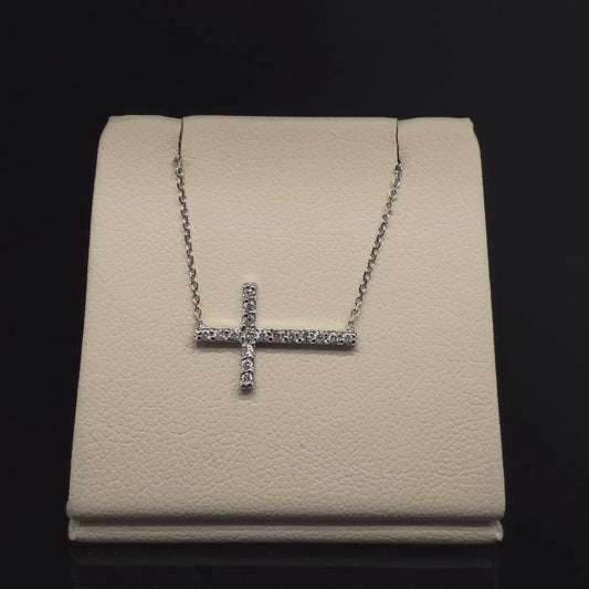 14K White Gold Diamond Sideways Cross