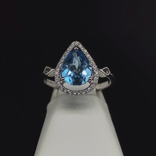 14K Diamond and Blue Topaz Ring