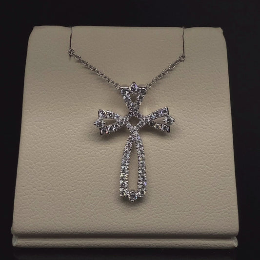 14K White Gold Diamond Cross
