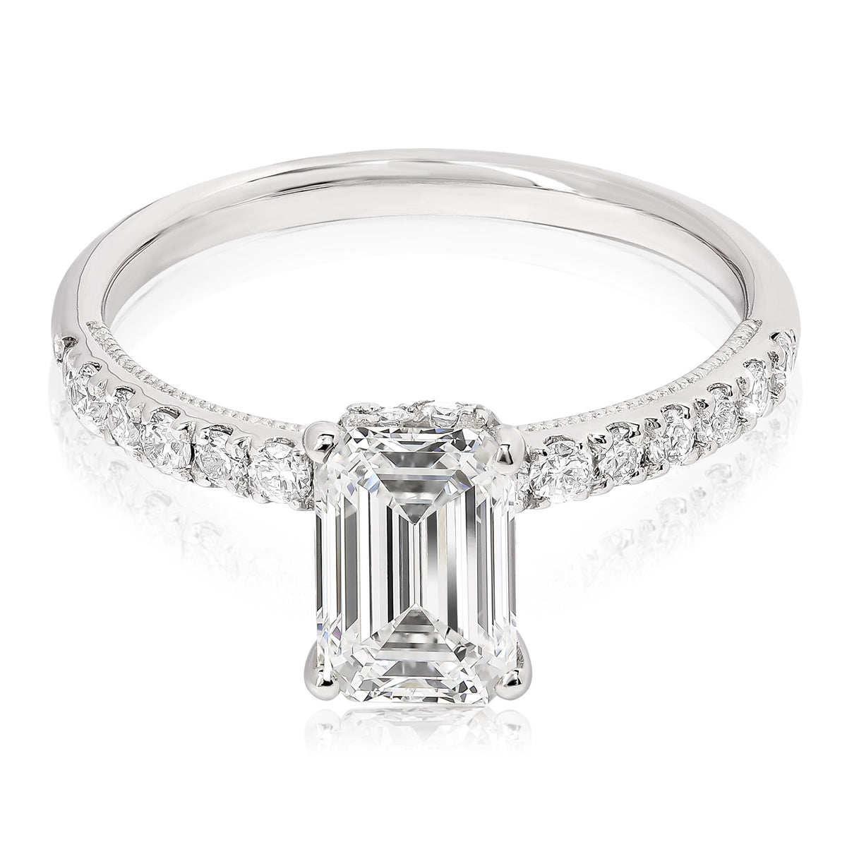 1 1/2 CT CENTER EMERALD CUT H-HALO LAB GROWN ENGAGEMENT RING