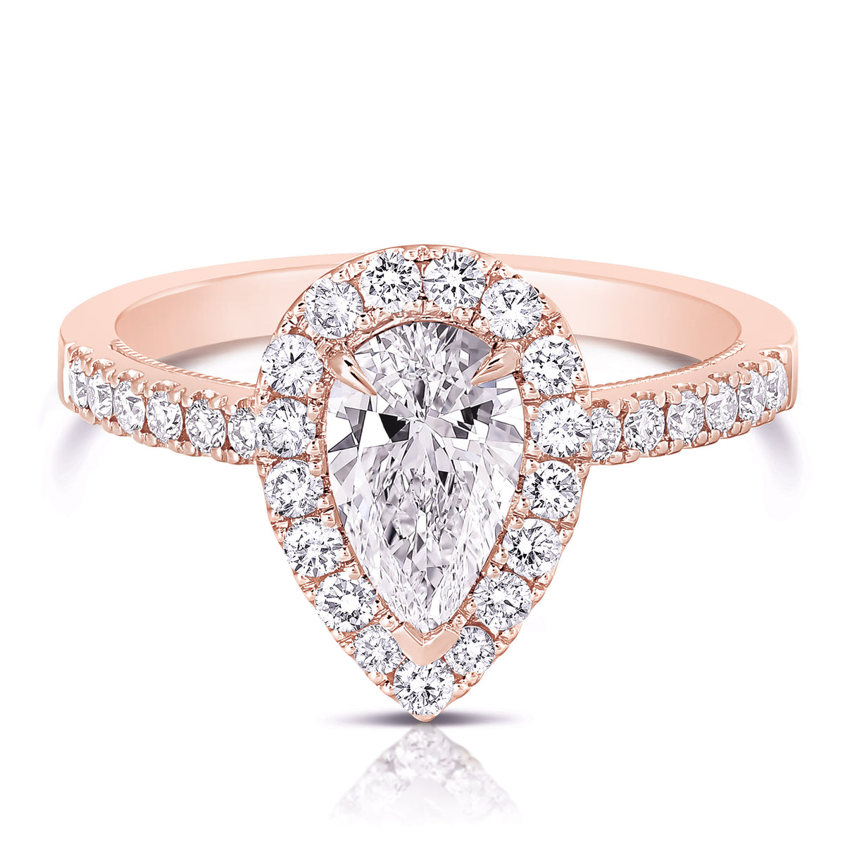 1 1/2 CT CENTER PEAR SHAPE HALO LAB GROWN ENGAGEMENT RING