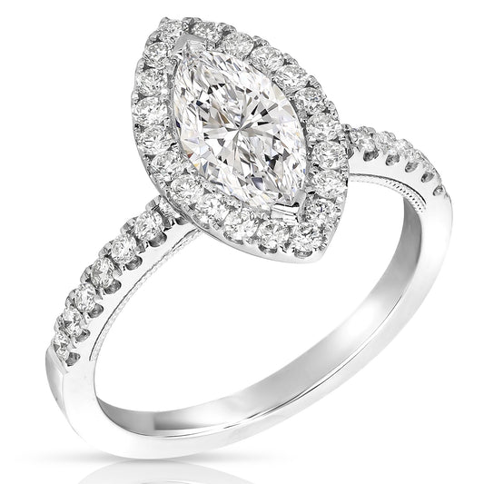 1 CT CENTER MARQUISE HALO DIAMOND ENGAGEMENT RING