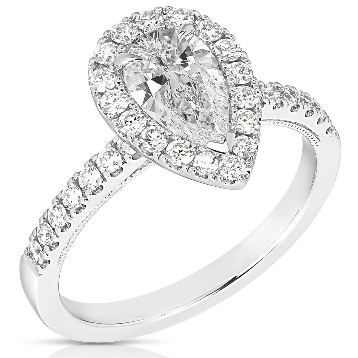 1 CT CENTER PEAR SHAPE HALO DIAMOND ENGAGEMENT RING