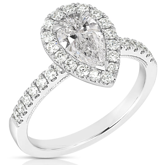 1 CT CENTER PEAR SHAPE HALO DIAMOND ENGAGEMENT RING