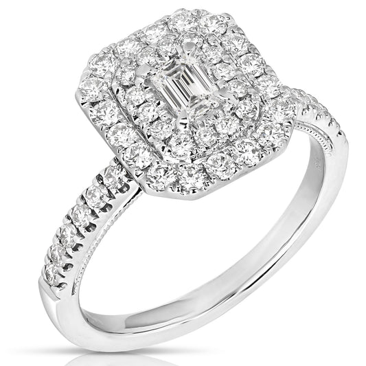 1/3 CT CENTER EMERALD CUT D-HALO 1 CTW DIAMOND ENGAGEMENT RING