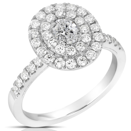 1/3 CT CENTER OVAL D-HALO 1 CTW DIAMOND ENGAGEMENT RING
