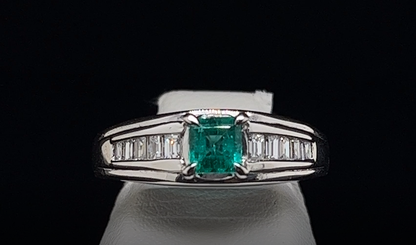 Platinum Diamond Emerald and Diamond Ring