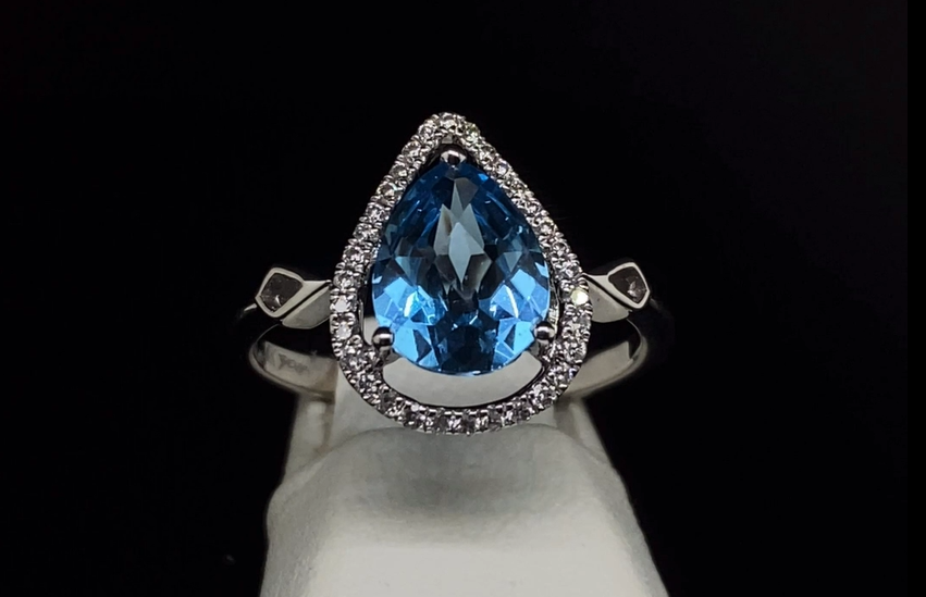 14K Diamond and Blue Topaz Ring