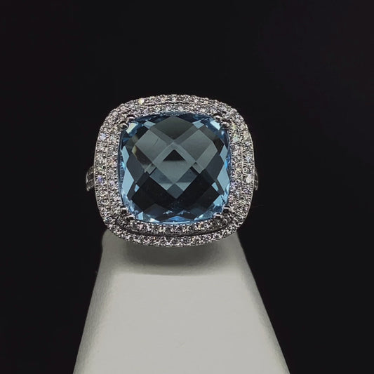 14K Diamond and Blue Topaz Ring