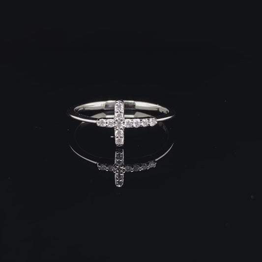 14K White Gold Diamond Cross Ring